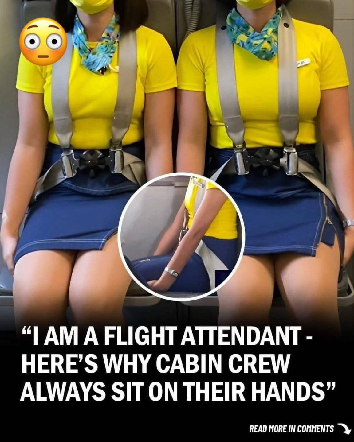 You are currently viewing Flight Attendant Explains the Unexpected Reason Cabin Crew Keep Their Hands Under Their Thighs During Takeoff and Landing
