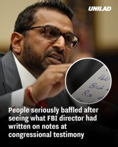 Read more about the article FBI Director Kash Patel’s Handwritten Pep Talk Causes Stir During Congressional Testimony