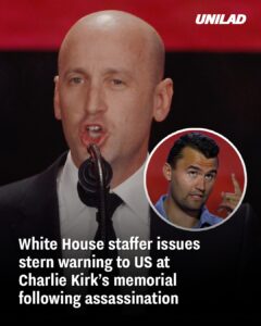 Read more about the article Title: Stephen Miller Issues Stern Warning to the US at Charlie Kirk’s Memorial Following Assassination