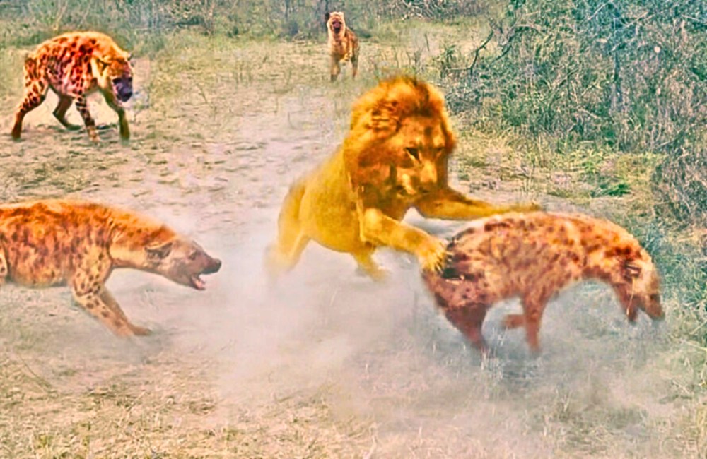You are currently viewing Animals Show Loyalty: Hyenas Attack Lion to Rescue Their Friend